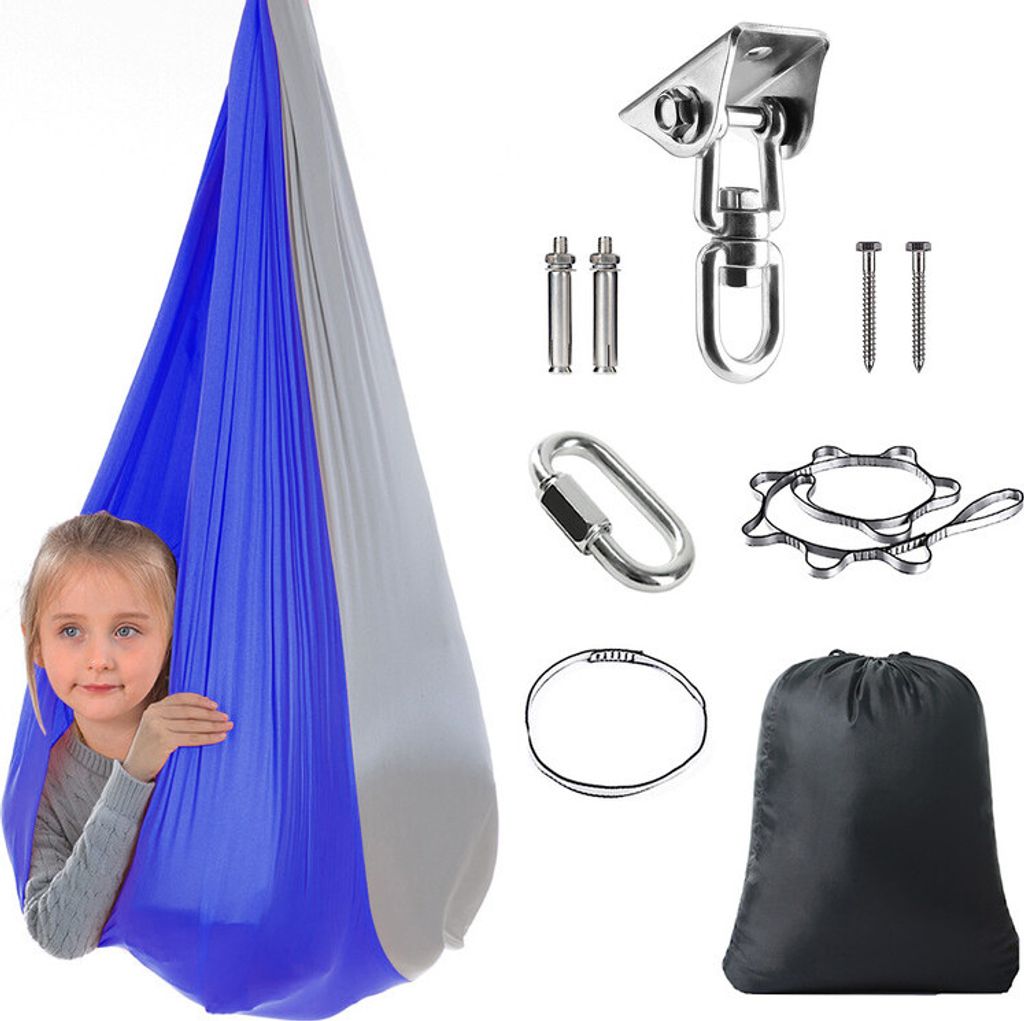 (Dunkelblau + Grau) Kinder-Hängematten-Schaukel, doppelschichtig, für drinnen und draußen, zum Aufhängen, Yoga-Schaukel, Schaukelstuhl 150cm