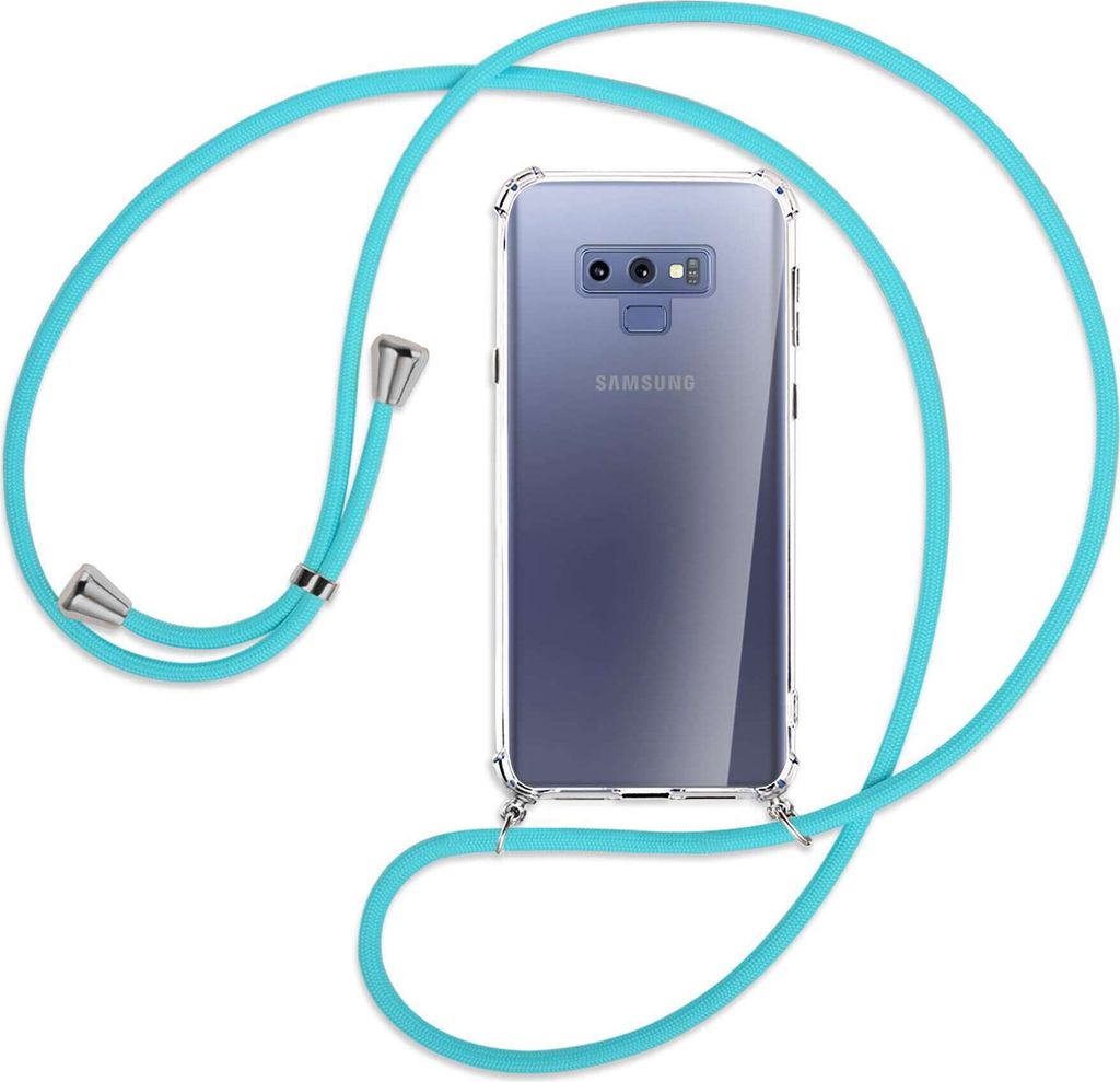 Handykette Backcover-Schutzhülle mit Band (Metall silberfarben) für Samsung Galaxy Note 9 - türkis