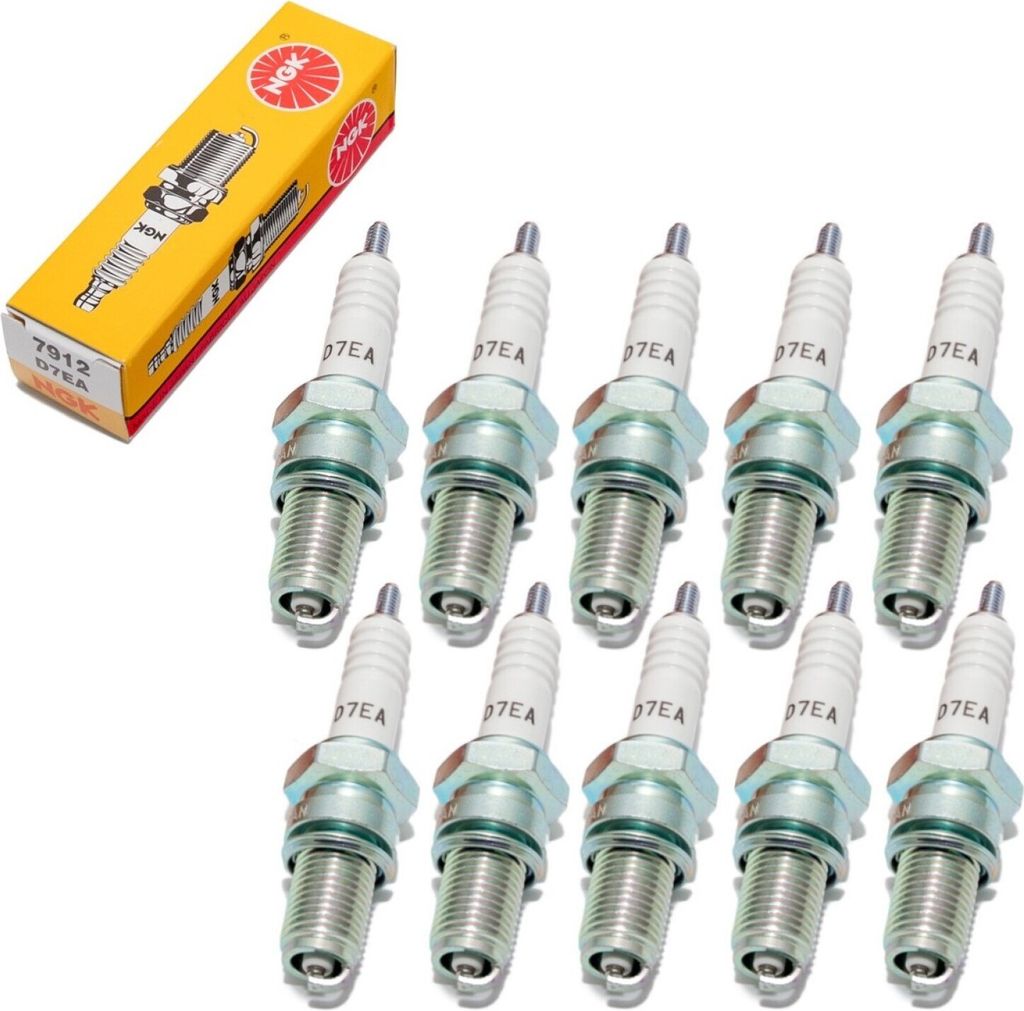 Zündkerzen Set NGK 10x D7EA Zündkerze, 19,0mm Langgewinde Ø 12,0mm Hex 18,0mm, Elektrodenabstand 0,75mm, Wärmewert 7, 7912