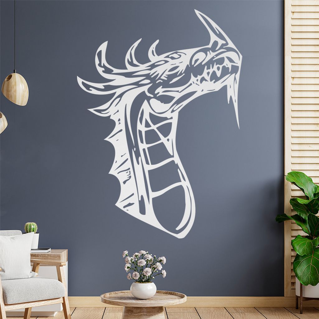 Drachen Kopf Wandtattoo in 6 Größen - Wandaufkleber Wall Sticker - Dekoration, Küche, Wohnzimmer, Schlafzimmer, Badezimmer