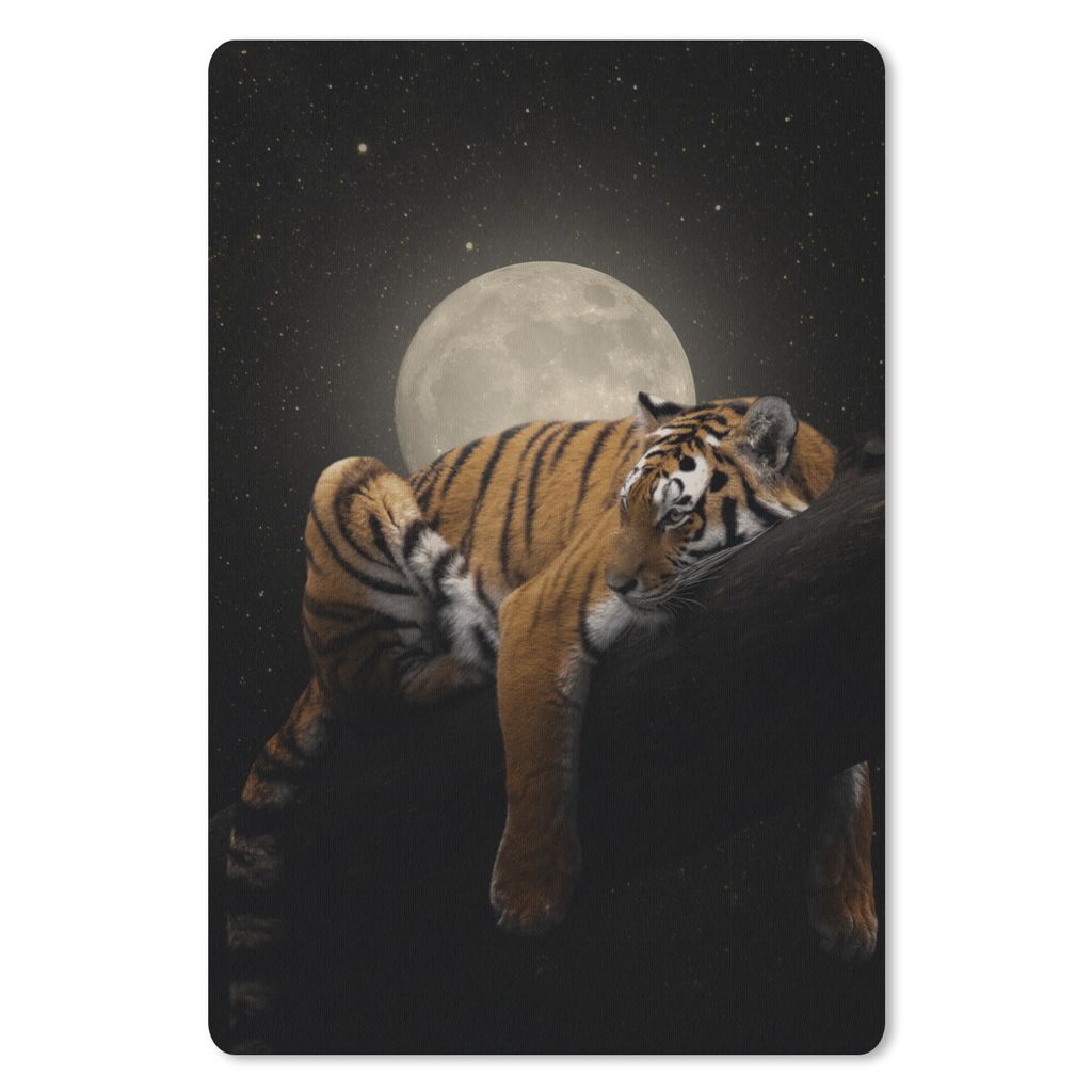 MuchoWow Mauspad Mousepad Tiger - Mond - Sterne 18x27 cm - Mousepads - Maus Mat - Pad - Mausunterlage