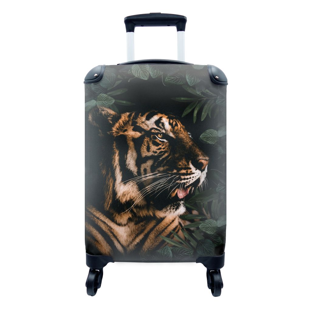 MuchoWow Koffer Handgepäck Trolley Rollkoffer Kleine Reisekoffer mit 4 Rollen - Tiger - Brüllen - Pflanzen - Cabin Size < 55x40x23 cm & 55x40x2...