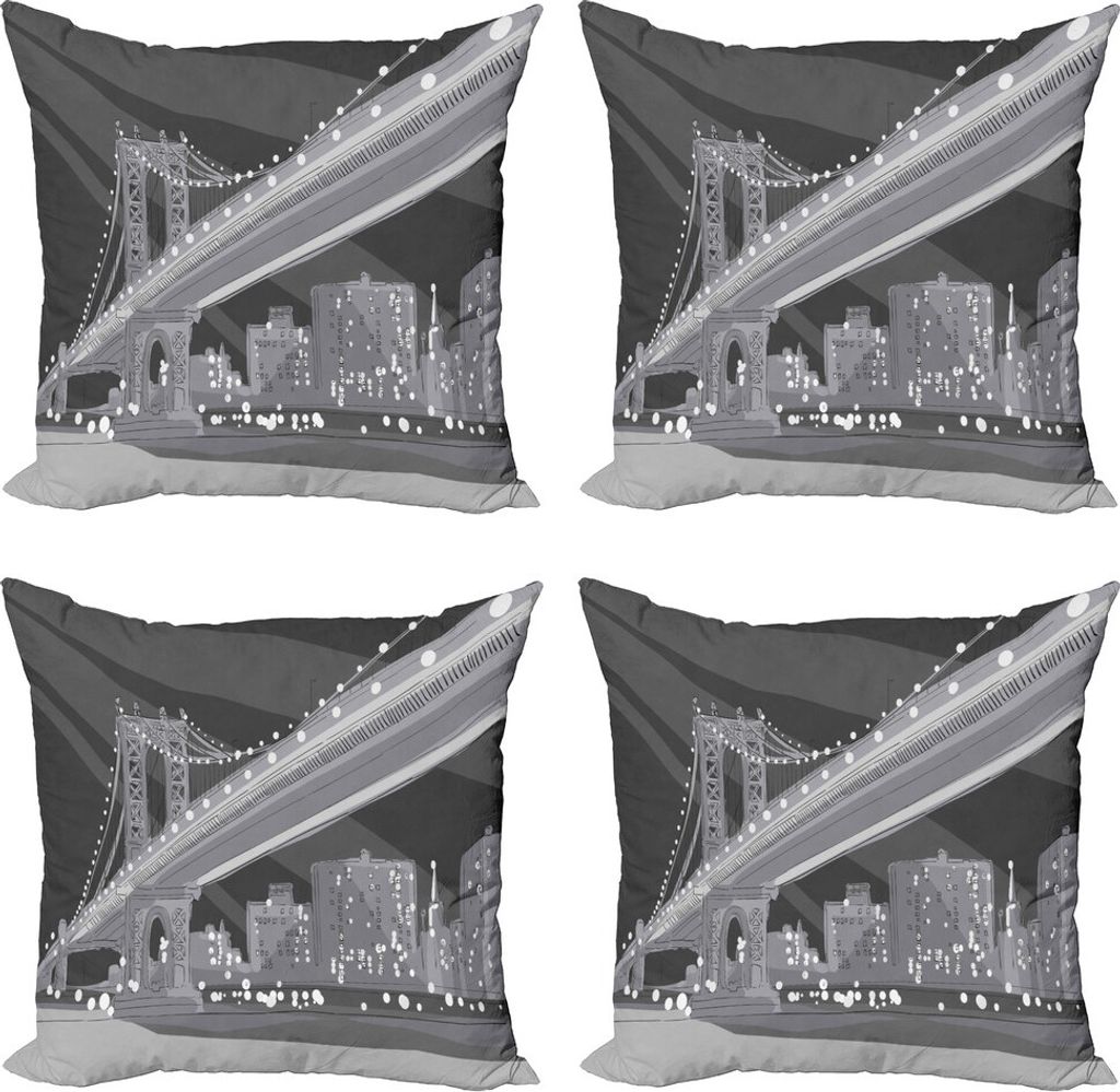 ABAKUHAUS Stadt Kissenbezug Set (4 Stück), Graustufen- Brooklyn Abend NYC, Moderner Doppelseitiger Digitaldruck, 60 cm x 60 cm, Pale Taupe und Dun...