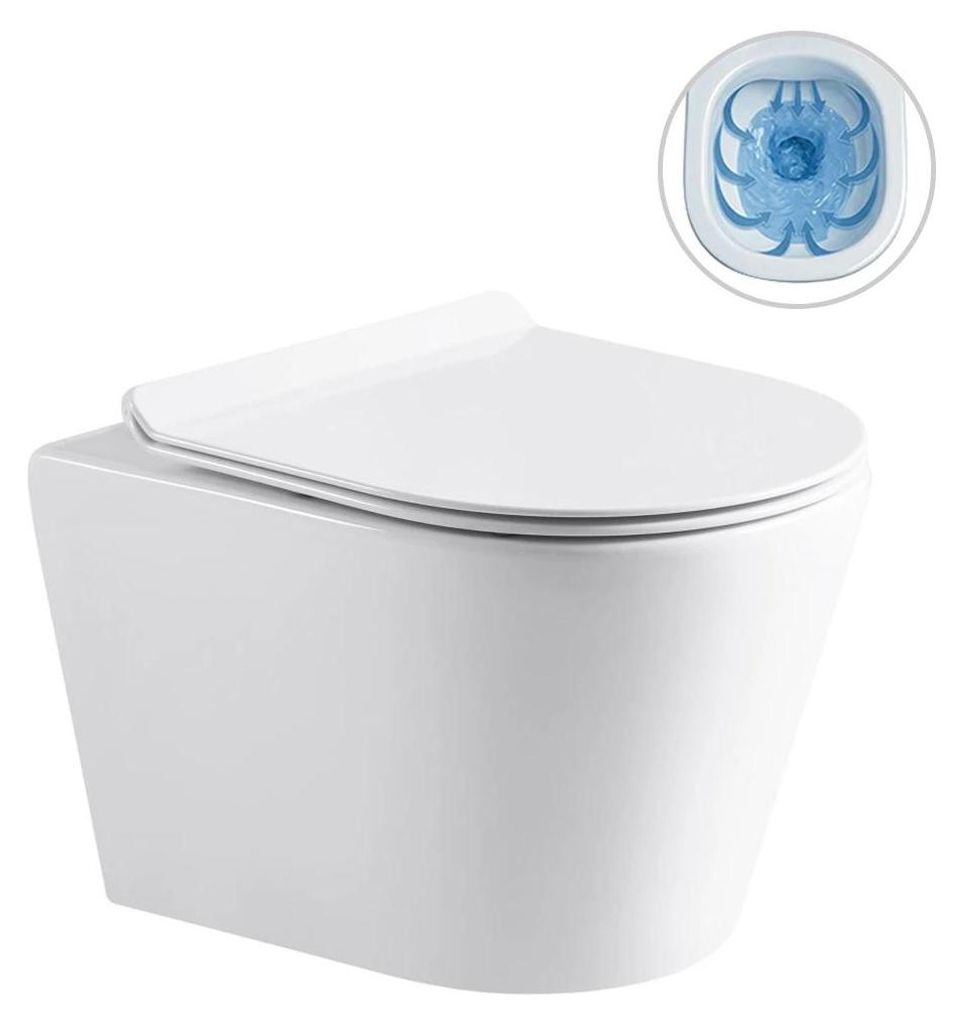 CERANO Norbi Wand-WC spülrandlos mit Slim WC-Sitz 48,5 x 36,5 cm weiß glänzend