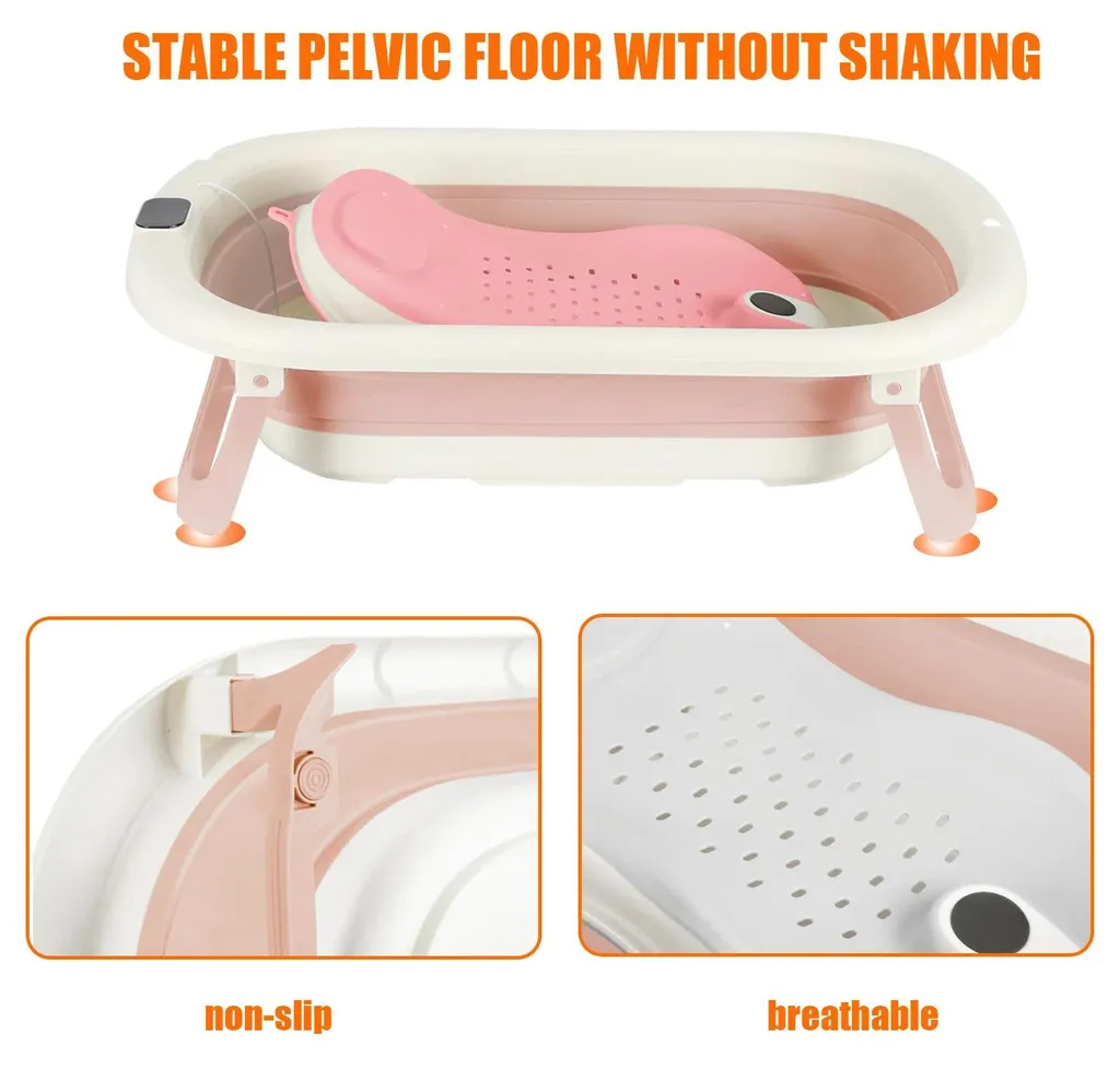 Baignoire bébé compacte pliable rose : Sécurité et gain de place 24m