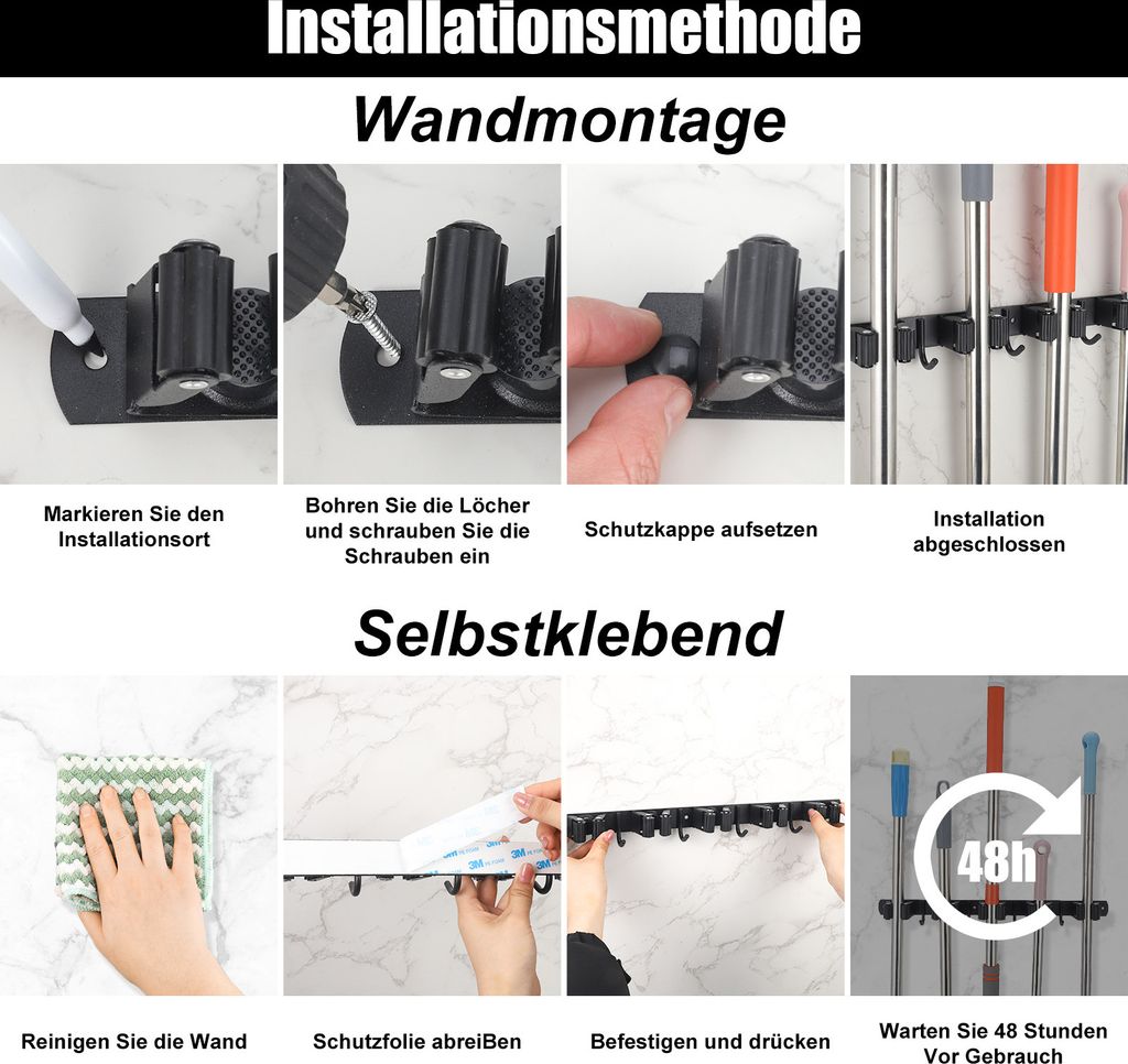 Držák na smeták, nerezový držák na smeták na stěnu, 5 Obrázek produktu 5