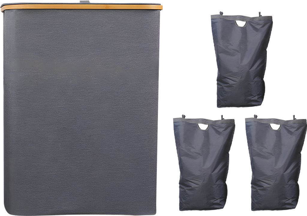 160 l Waeschesammler mit Deckel, gross, zusammenklappbar, 3 Trennwaende, Schmutzwaeschekorb, Organizer mit Griffen und herausnehmbaren Innentaschen...