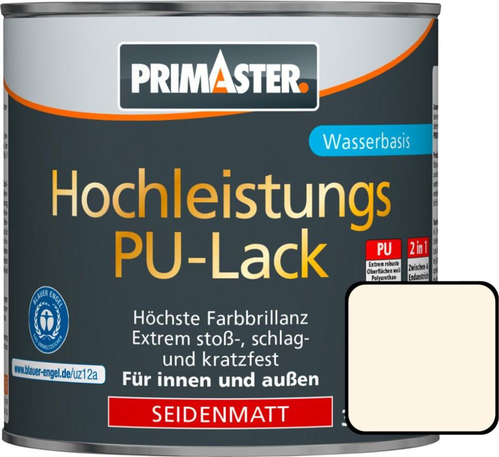 Primaster Hochleistungs-PU-Lack RAL 9001 750 ml 2in1 cremeweiß seidenmatt