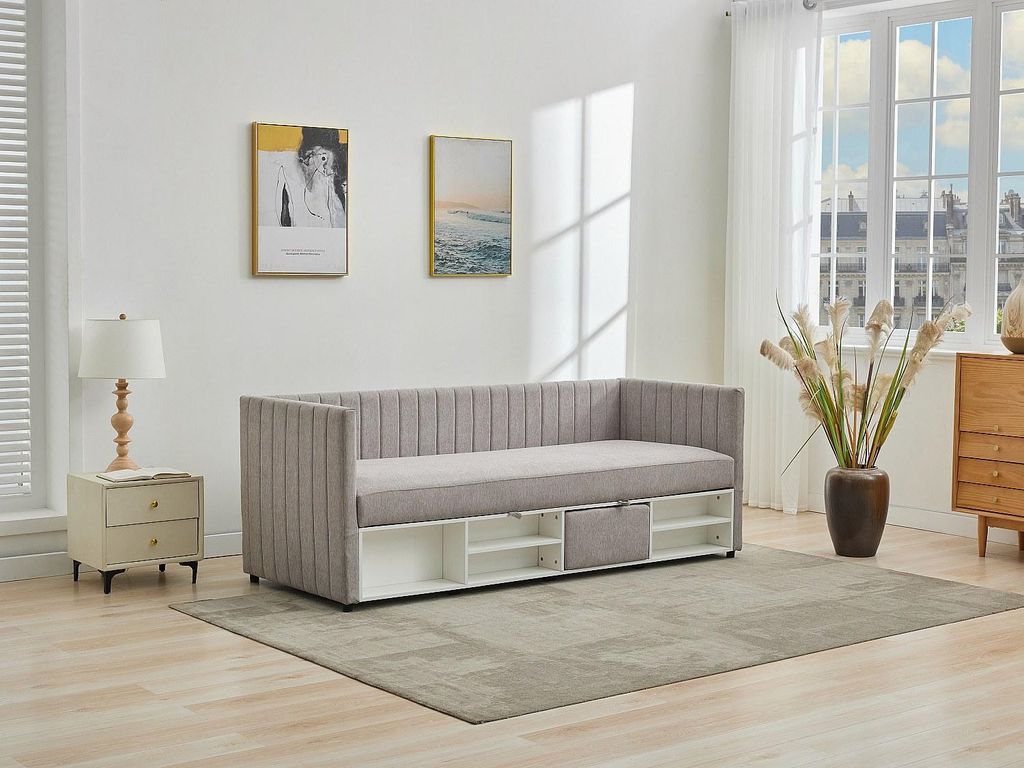 Tagesbett mit Box 80 x 200 cm - Stoff - Taupe - LAOZIA