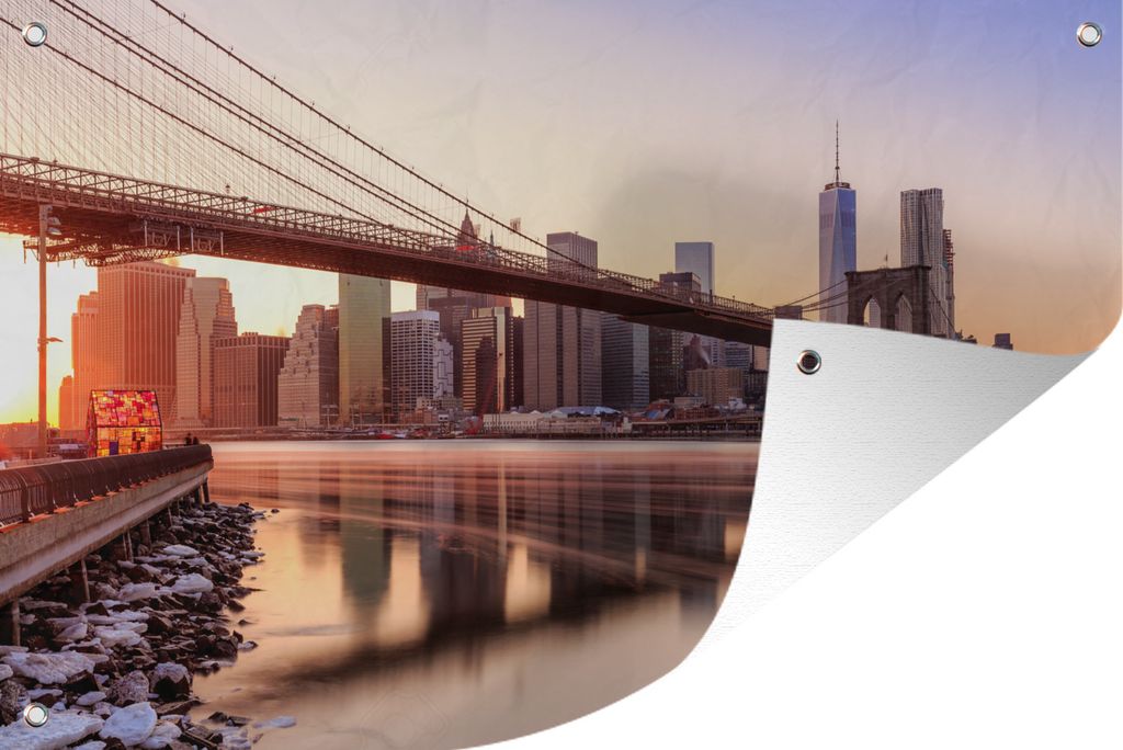 MuchoWow 90x60 cm Outdoor-Poster Gartendeko Sichtschutz Garten Poster für den Garten Bunter Himmel über der Brooklyn Bridge in New York