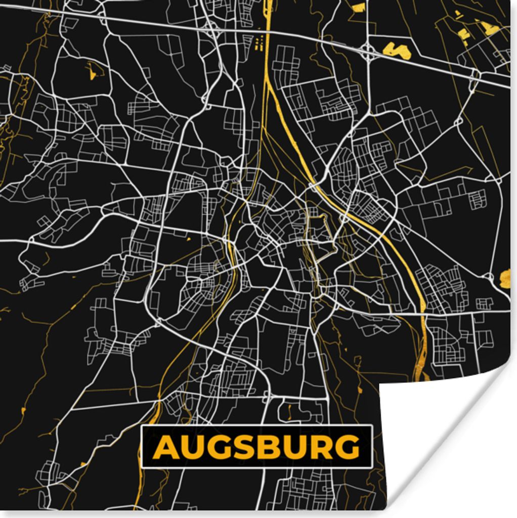 MuchoWow Poster Augsburg - Stadtplan - Karte - Deutschland - Gold 100x100 cm - Babyzimmer