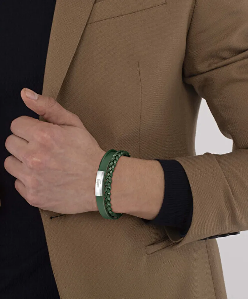 Bracelet homme en cuir véritable vert forêt Fusion 2040319 chic