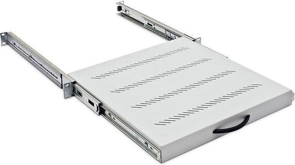 Ausziehbarer 19" Fachboden 1HE mit Teleskopschienen, 350mm, schwarz
