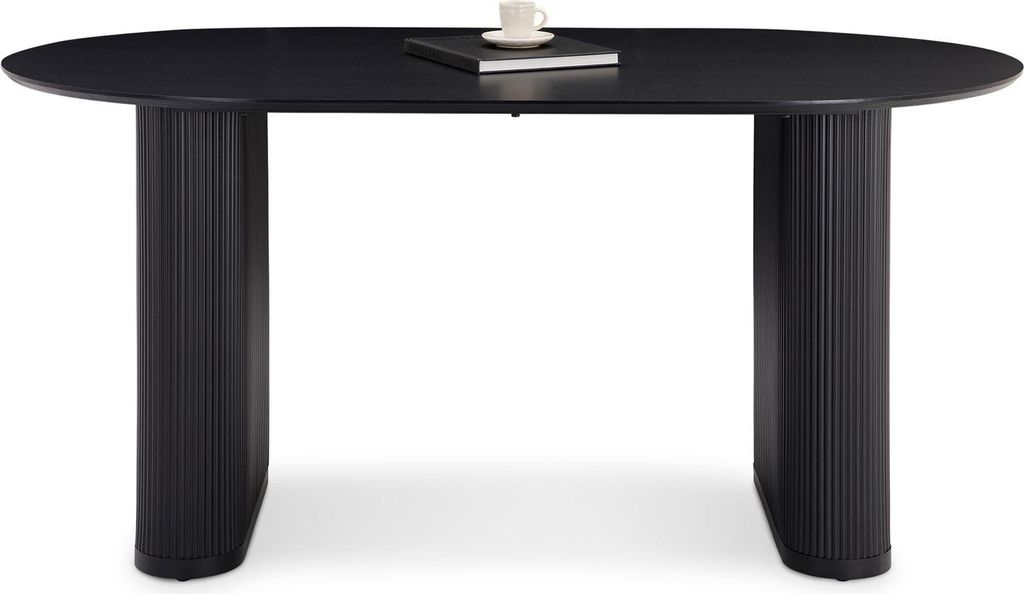 Esstisch MAXIM schwarz - moderner Tisch 160 x 90 cm, design Küchentisch oval mit Säulenbeinen und Lamellen, Esszimmertisch für 6 Personen