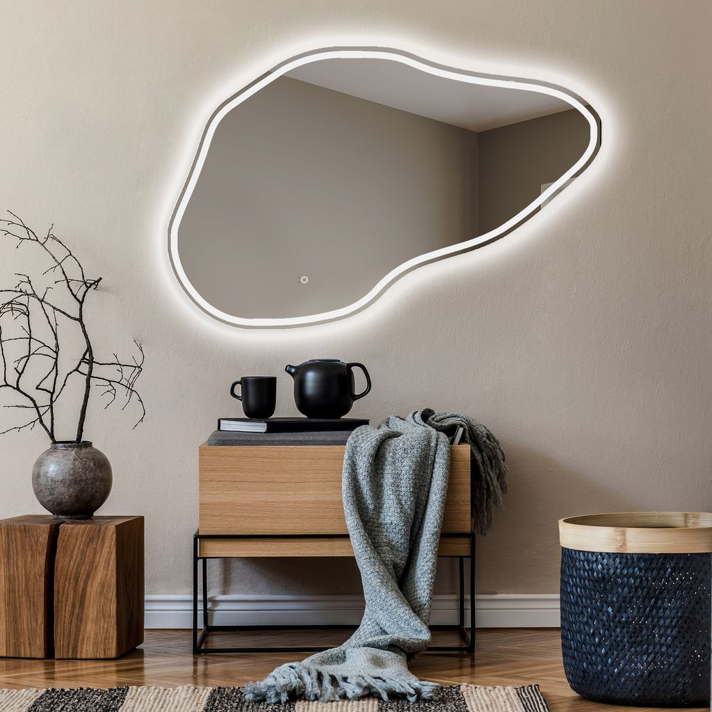 Unregelmäßiger asymmetrischer Spiegel mit LED Beleuchtung 114x74 cm - mit LED Beleuchtung - LED Farbe Kaltweiß 7000K - Individuell Nach Maß - B...