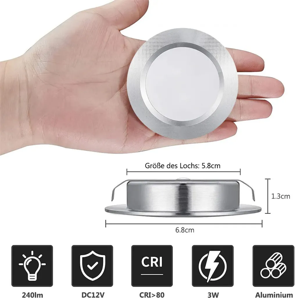 6X 3W Led faretto da incasso piatto bianco naturale 12V Faretti Led Faretti da soffitto Luce da incasso Faretti da soffitto argento per bagno cucina corridoio - 2