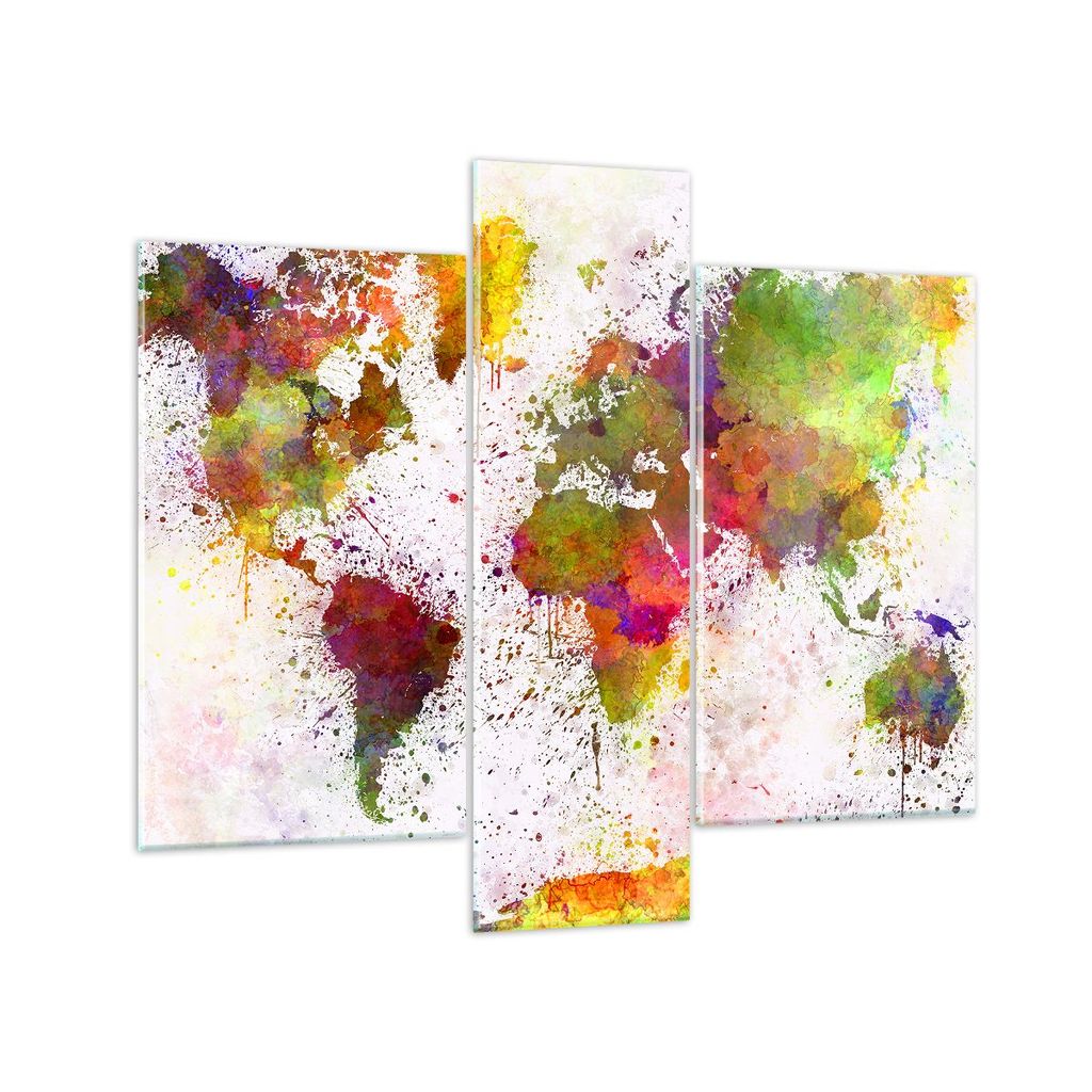 Bilder auf glas - Karte Welt modern - 95x80cm - Glasbilder - Wandbilder - Kunstdruck - zum Aufhängen bereit - Wanddekoration aus Glas - Glas Bilde...