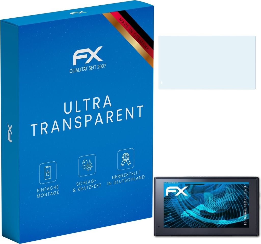 atFoliX FX-Clear 3x Schutzfolie kompatibel mit Garmin fleet 660/670 Displayschutzfolie