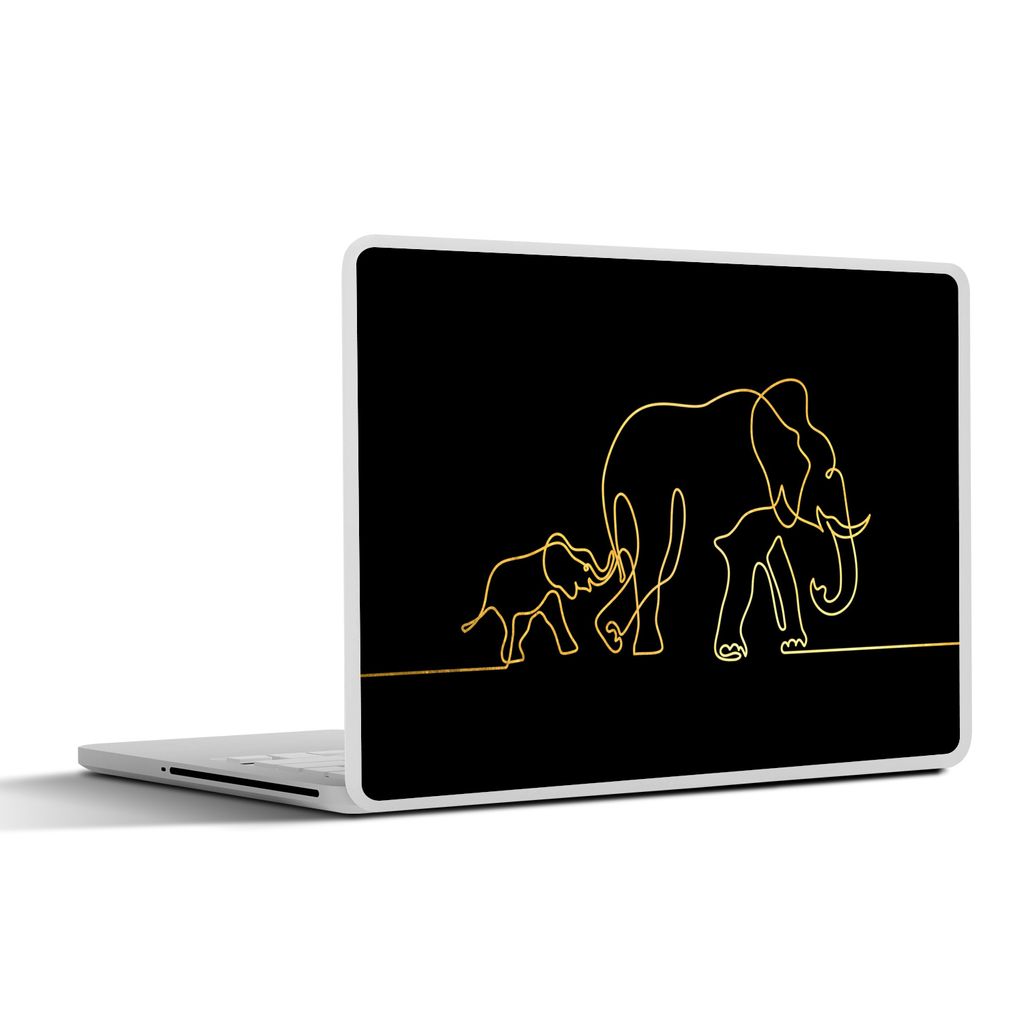 MuchoWow Laptop Aufkleber Sticker Cover Elefant - Gold - Schwarz - Minimalismus 31x22.5 cm - Laptop-Deko