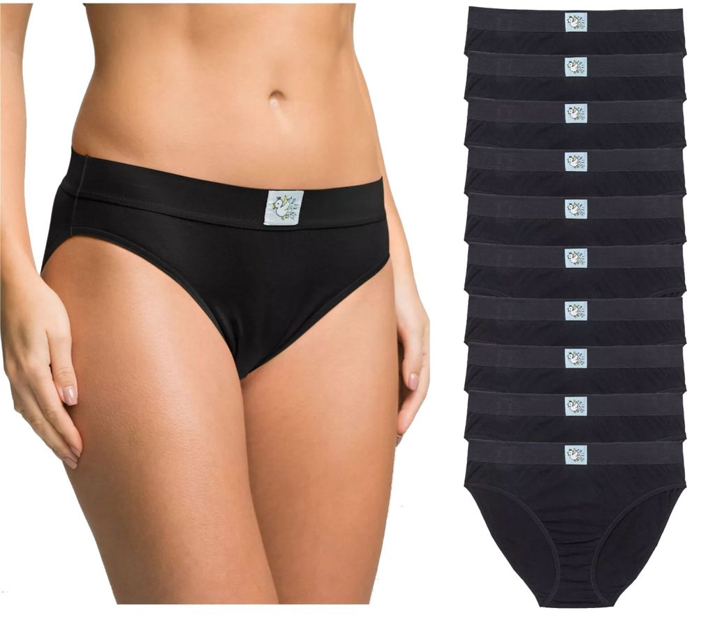 10er-Pack Damenslips Niedliche Vögelchen Slip im Multipack aus Baumwolle Unterhosen in schwarz, Gr. 56/58