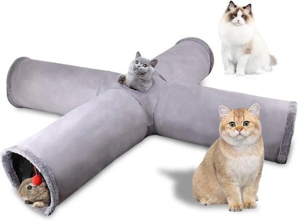 Tunnel pour chat anti-ennui 4 entrées extra long avec balles interactives