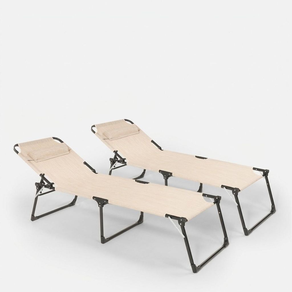2er Set Liegestühle Strandliegen Sonnenliegen aus Aluminium für Strand und Garten Mauritius - Beige