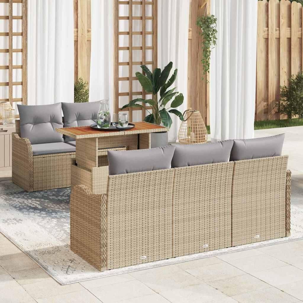 Maison Exclusive - Garten-Sofa-Set mit Speicher 6 pcs Beige Poly Rattan