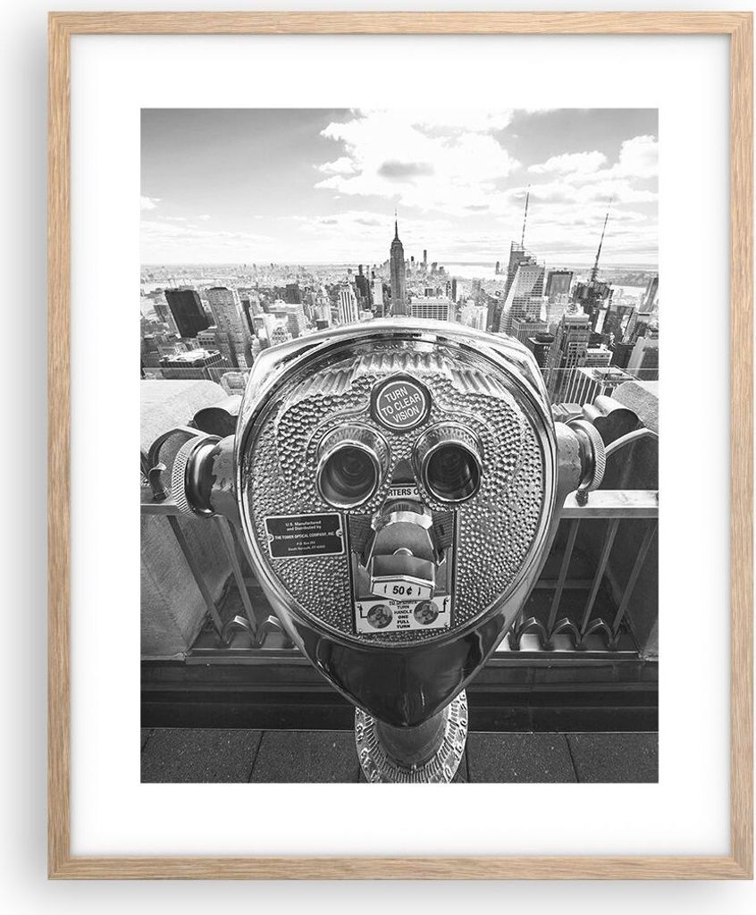Gerahmtes Poster - Rahmen in heller Eiche - Manhattan Fernglas Ansicht - 40x50 cm - Wand Bild - Wanddeko - Wandbilder - Wandposter - Bilderrahmen -...