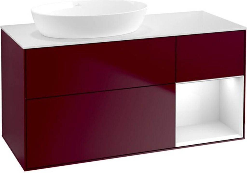 V&B Waschtischunterschrank Wandbeleuchtung Finion 120cm, Pl wh. m, Reg glo wh. Lac, Peo m