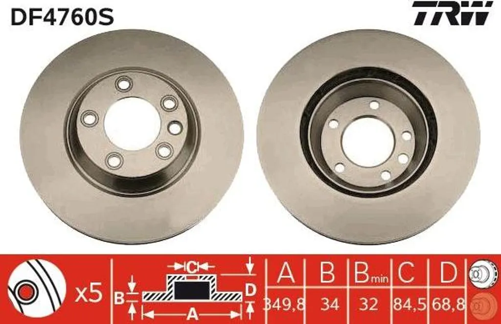 Disque de frein avant pour Audi Q7 et VW Touareg - Fiabilité TRW DF4760S