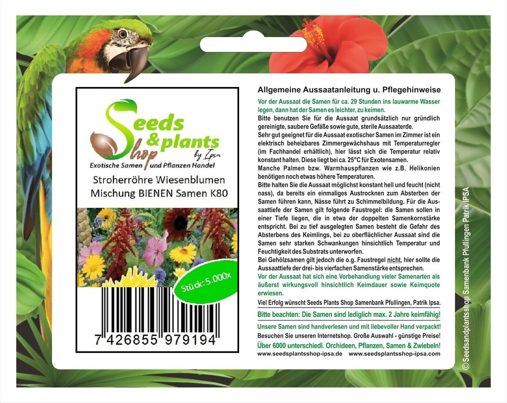 5000x Stroherröhre Wiesenblumen Mischung BIENEN Garten Pflanzen - Samen K80