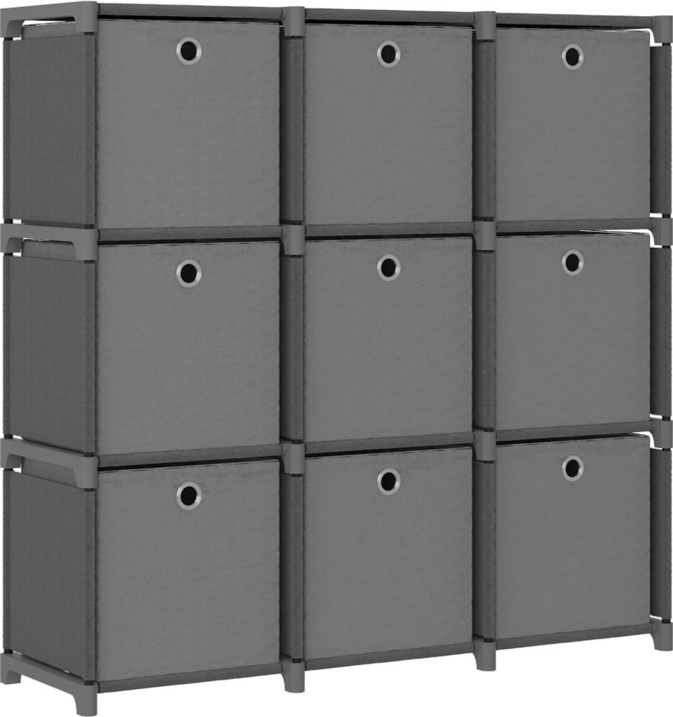 Würfelregal mit 9 Boxen Grau 103x30x107,5 cm Stoff