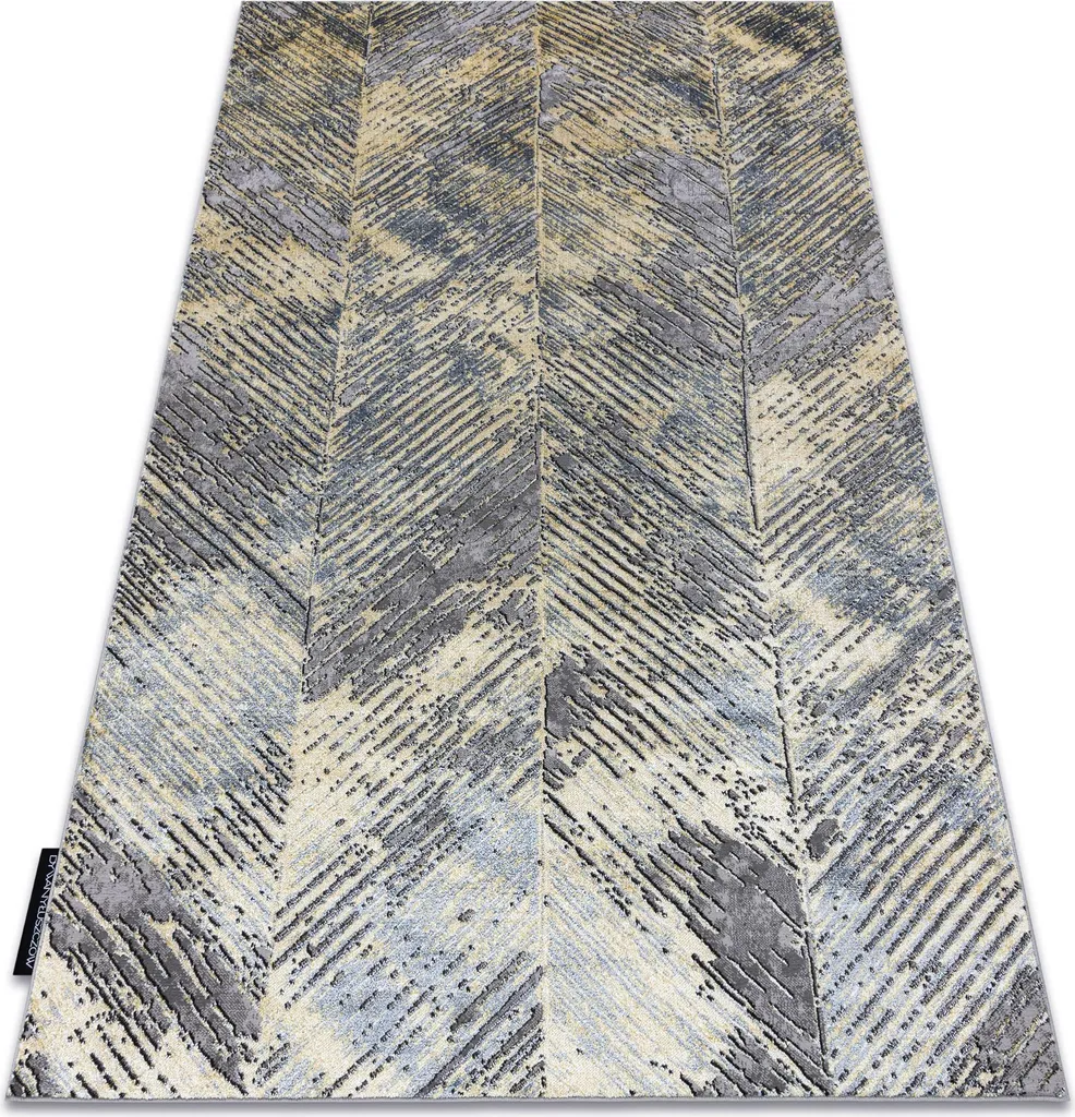 Tapis Déco Herringbone pour Salon Moderne Gris et Or en 140x190 cm