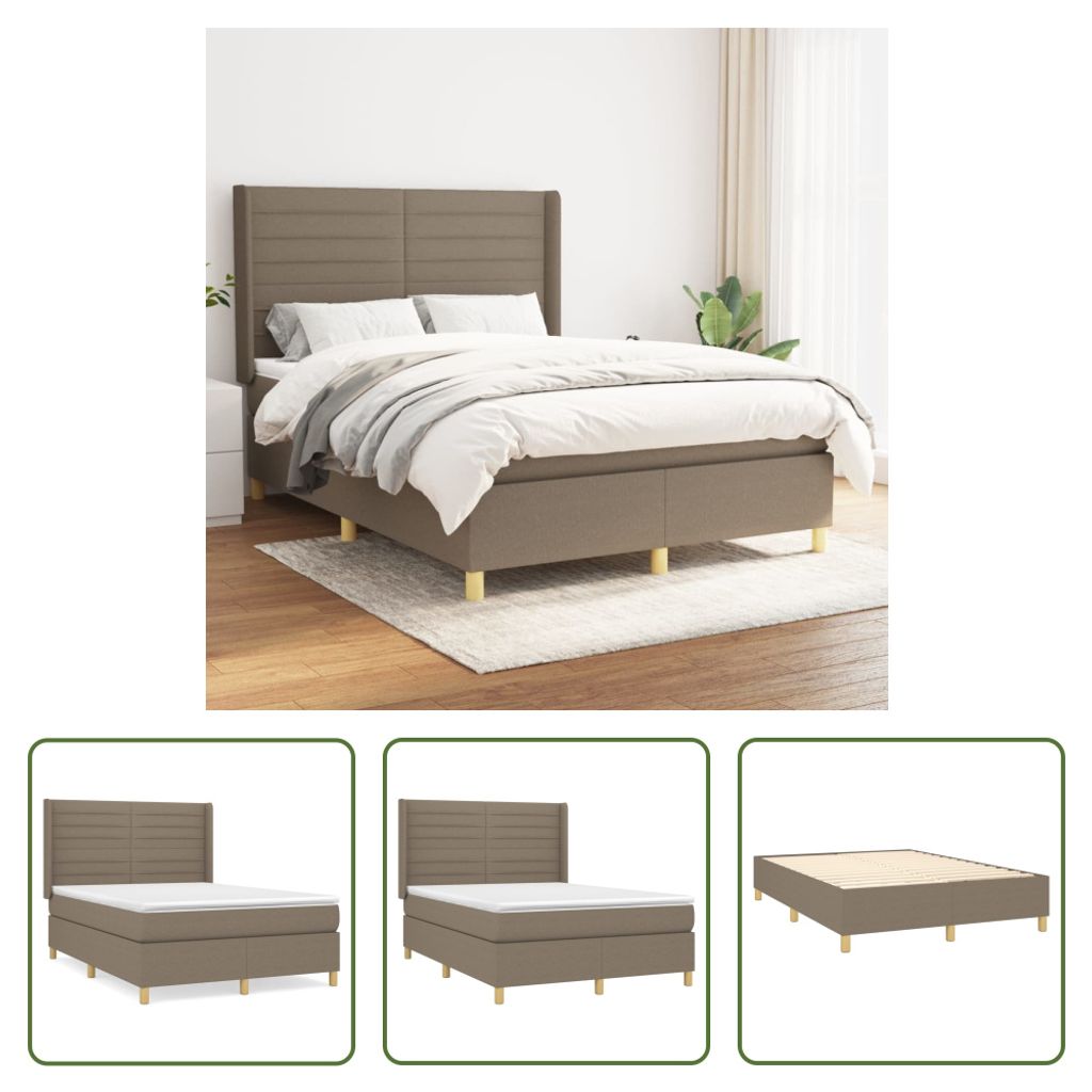 The Living Store Boxspringbett mit Matratze Taupe 140x190 cm Stoff
