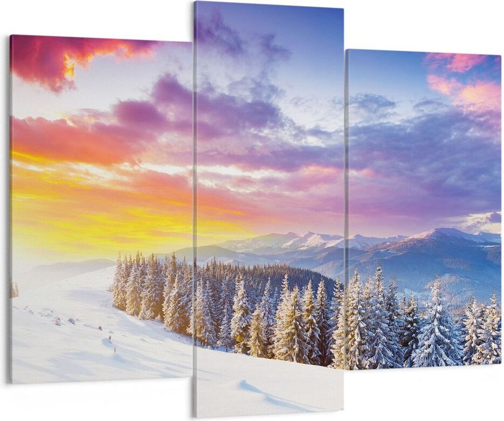 Bild auf Leinwand - Leinwandbild - Berge Schnee Winter - 130x100cm - Wand Bild - Wanddeko - Leinwanddruck - Bilder - Kunstdruck - Wanddekoration - ...