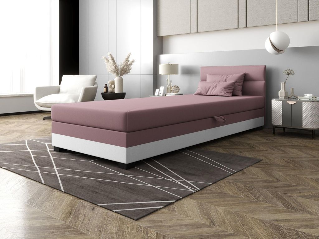 Einzelbett mit Polsterung 120x195 NALINDA 2 - rosa/weiß