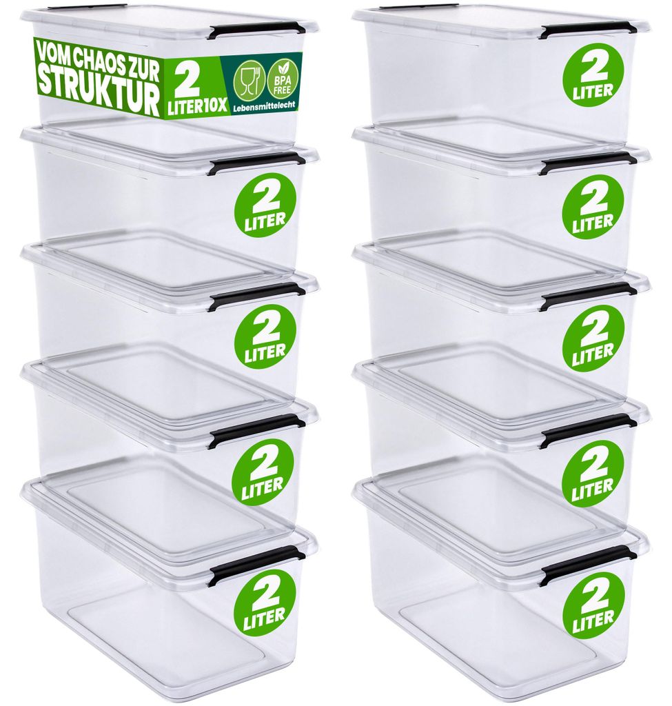 DEUBA® 10x Aufbewahrungsbox mit Deckel 2L Box Kunststoff Produktbild 