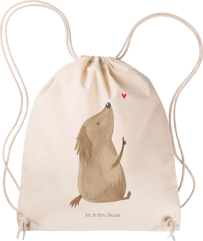Mr. & Mrs. Panda Beutel Rucksack Hund Liebe - Transparent - Geschenk, Süß, Sportbeutel, wander, Baumwolltasche, gymnastiktasche, Hunde, gym tasch...