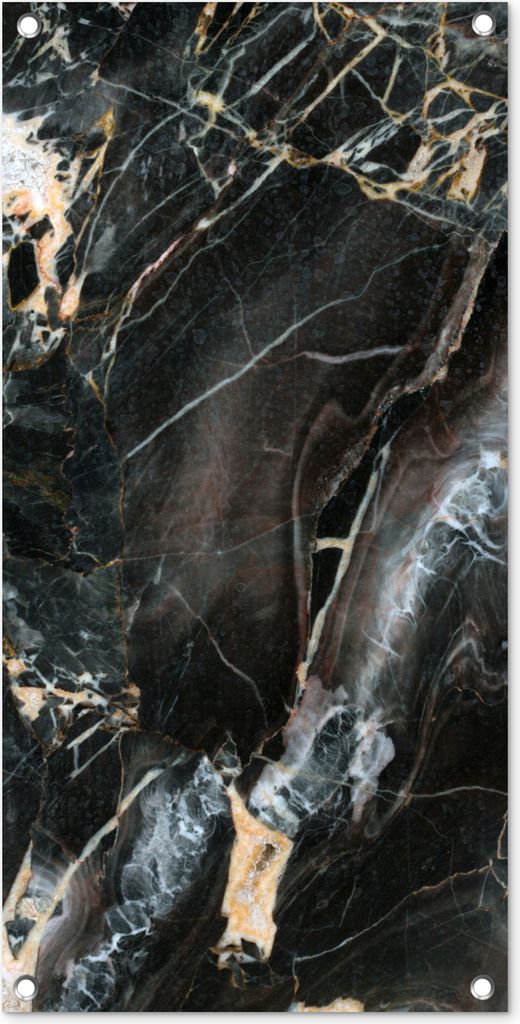 MuchoWow 40x80 cm Outdoor-Poster Gartendeko Sichtschutz Garten Poster für den Garten Marmor - Schwarz - Gold - Muster