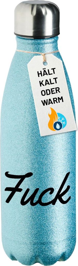 Huuraa Trinkflasche Fuck englisch Schriftzug 500ml Blue Edelstahl Wasserflasche Trinkflasche Geschenkidee