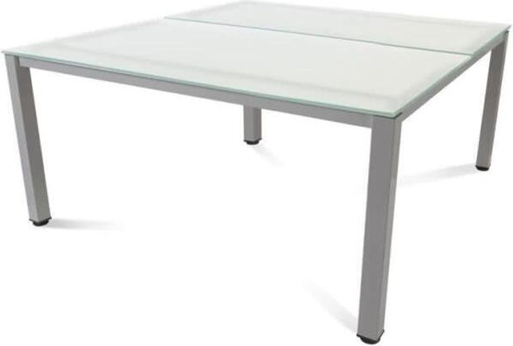 Mehrfacharbeitstisch Executive BxTxH 160x163x73cm Gestell grau Platte Glas satiniert.