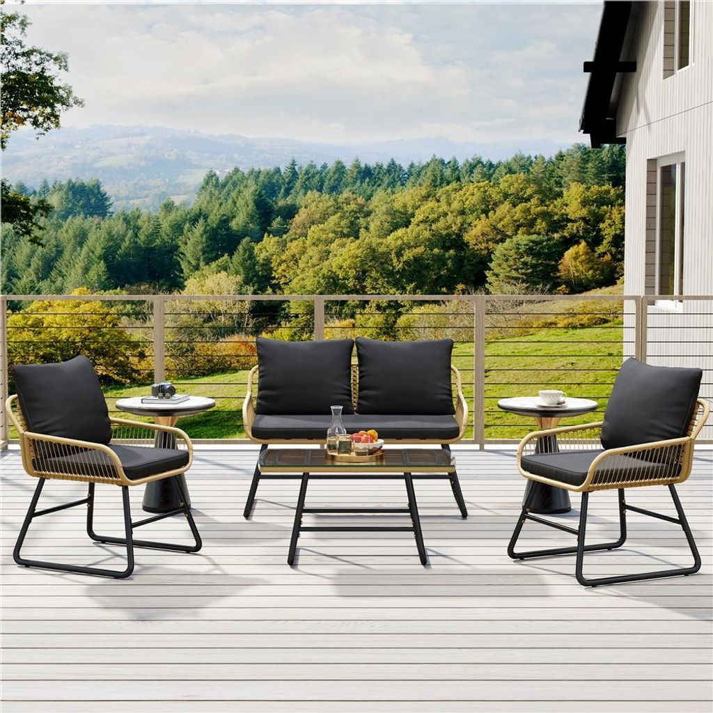 Yaheetech 4-tlg. Gartenmöbel-Set aus Polyrattan, 2-Sitzer & Produktbild 