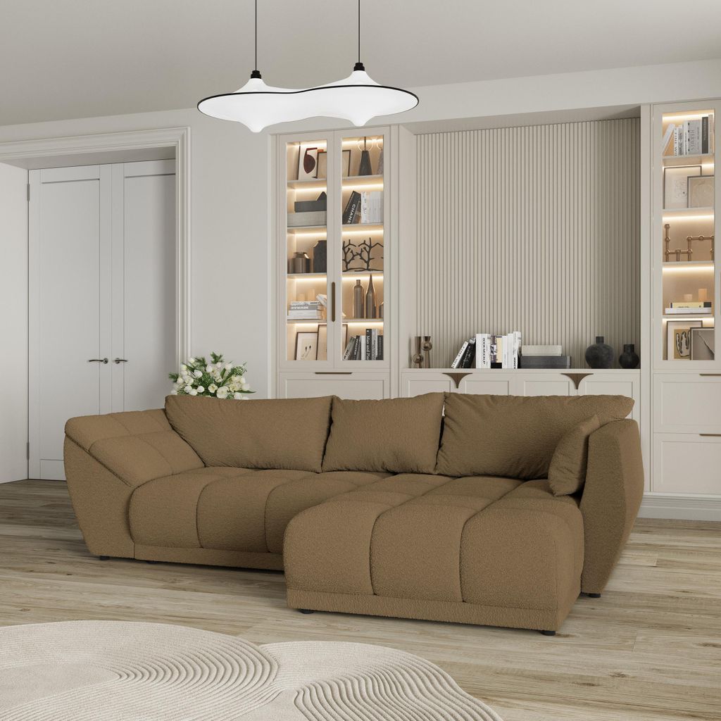Masseno Ecksofa ORENTI R-S mit Schlaffunktion L-Form, Sofa mit Bettkasten, Wohnzimmersofa, Couch, Soffa, Bettsofa, Couchgarnitur- Orange, QUELLE 17
