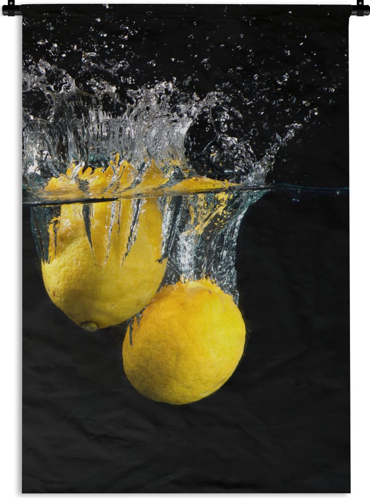MuchoWow Wandteppich Wandbehang Zitrone - Frucht - Stilleben - Wasser - Gelb 120x180 cm Tapisserie Dekoration Wandtuch - Schlafzimmer - Dekoratio...