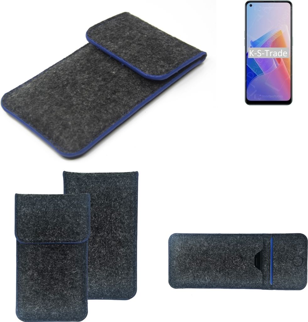 K-S-Trade Handy-Hülle Schutz-Hülle kompatibel mit Oppo Reno7 Z 5G Filztasche Pouch Tasche Case Sleeve Filzhülle dunkelgrau, blauer Rand
