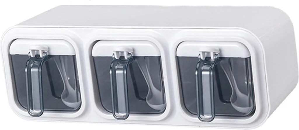 Boîte à épices murale à 3 compartiments, rangement cuisine blanc 32cm
