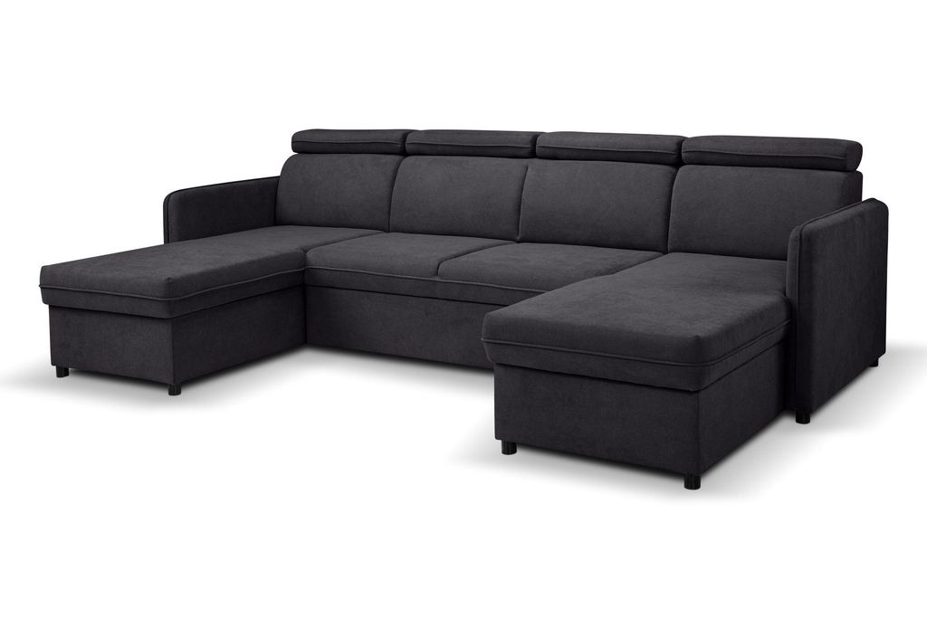 BARCELO Ecksofa 282x165 cm U-Form mit: Schlaffunktion, Bettkasten & Verstellbare Kopfstützen, Graphit – Enjoy New 24