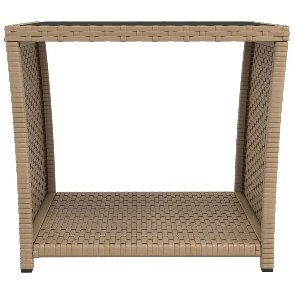 Petite table d'appoint stable en verre et polyrotin beige durable