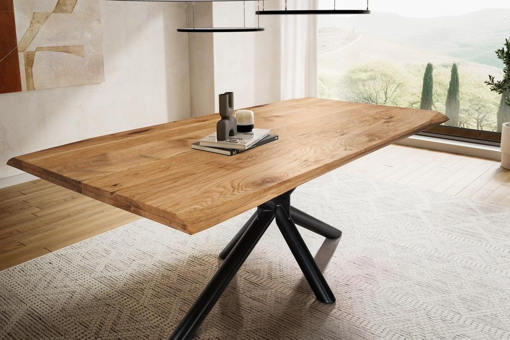 Esstisch mit gedrehter Kante 180x90cm 'Matrix' Wildeiche massiv