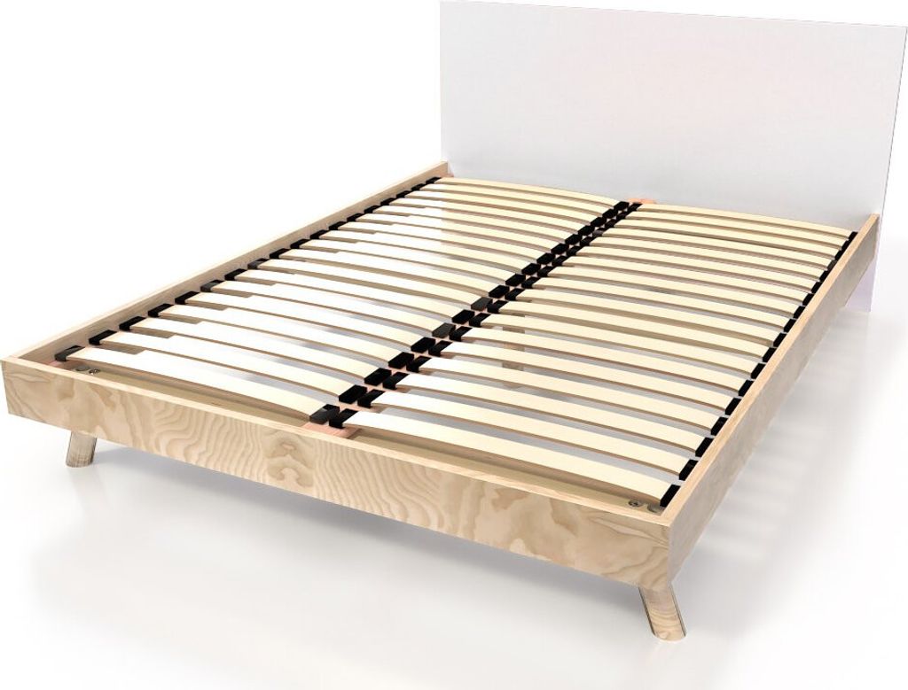 Skandinavisches Bett Viking 140x200 aus Massivholz - Naturlack/Weiß